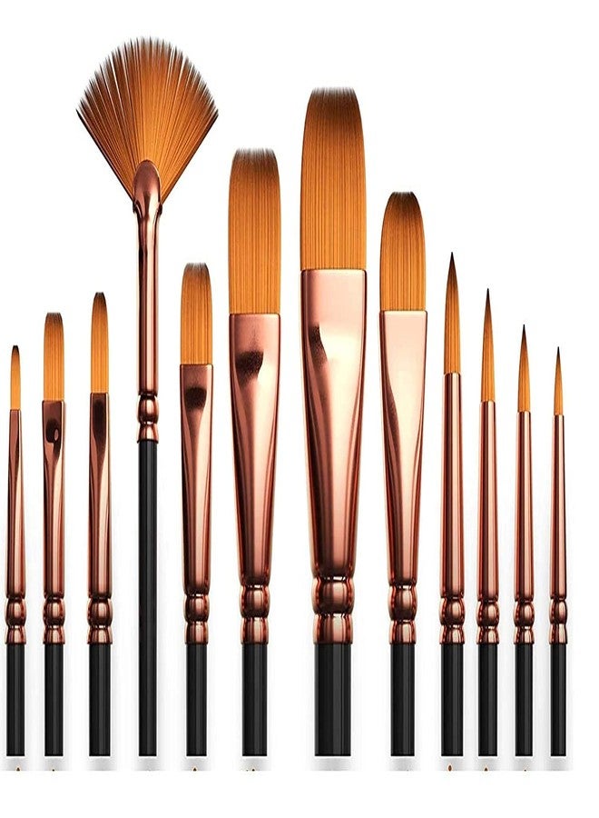 H B MSALA (DEVICE) HB Artist Paint Brush Set - 12 Pcs Acrylic, Oil & Watercolor Brushes for Canvas, Face & Craft Painting | Art Brush Set for Kids, Adults & Artists (Black Gold, Big Size) - Image 1